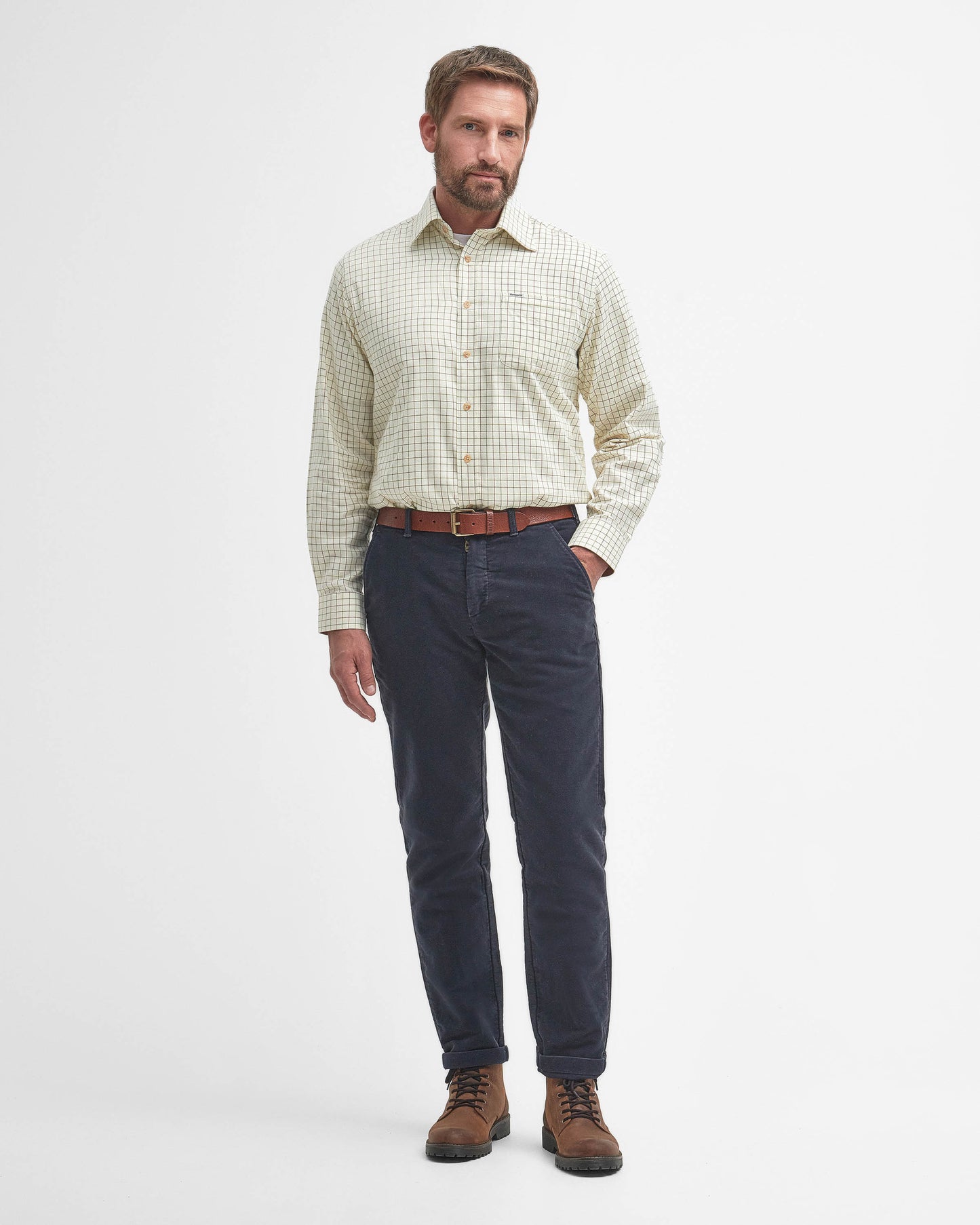 Barbour Field Tattersall Mens Long Sleeve Shirt - Green/Brown | CHO | Designer Mens Long Sleeve Shirts