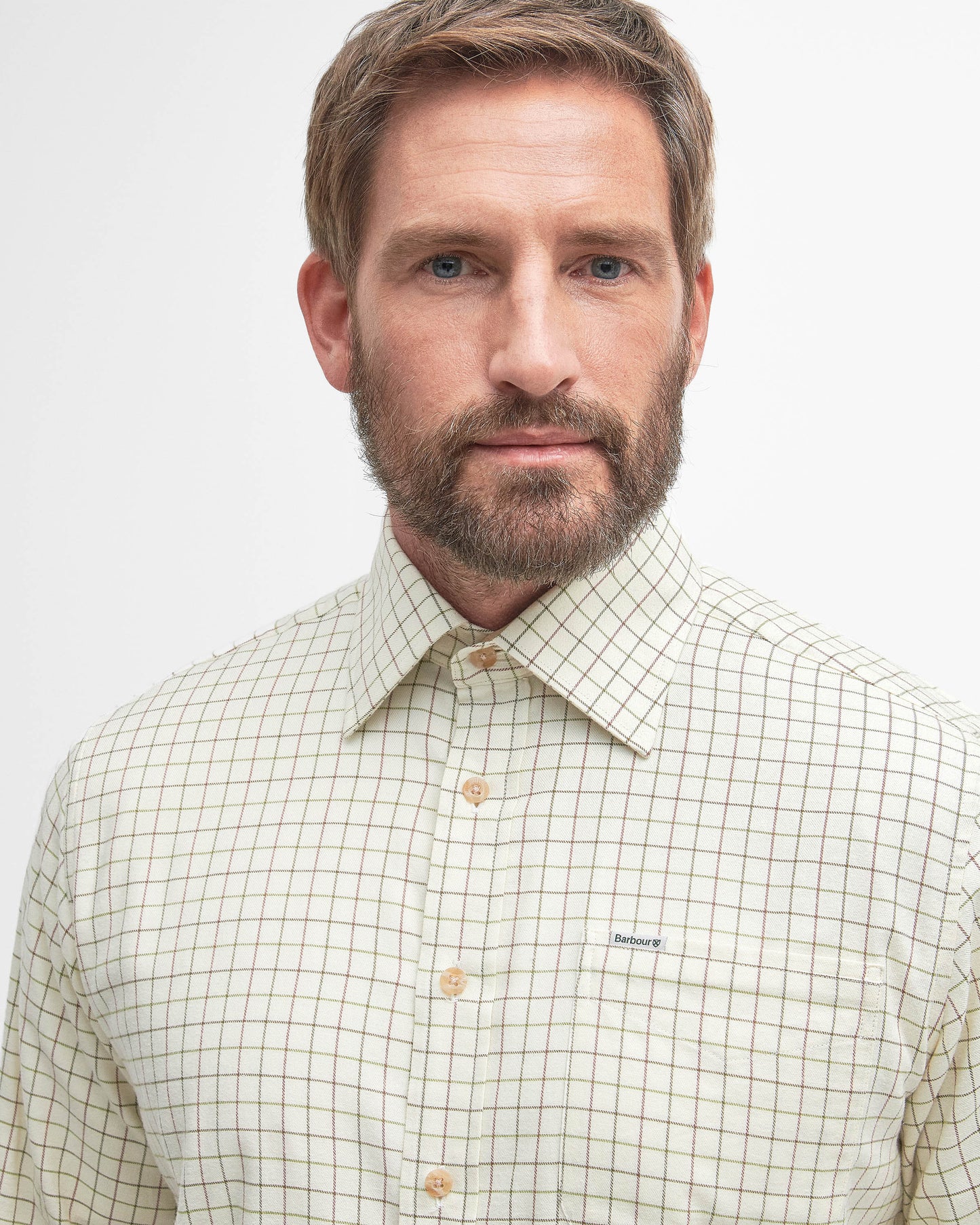 Barbour Field Tattersall Mens Long Sleeve Shirt - Green/Brown | CHO | Designer Mens Long Sleeve Shirts