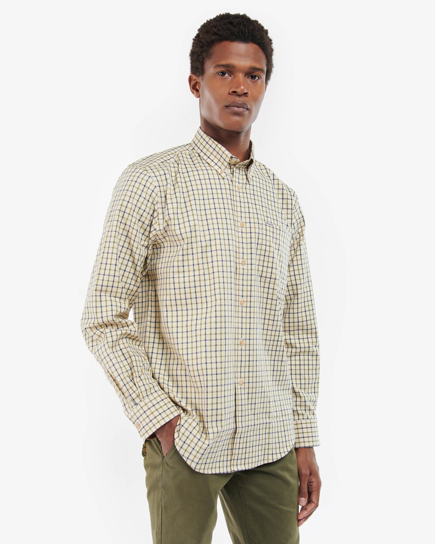 Barbour Sporting Tattersall Mens Regular Fit Long Sleeve Shirt - Navy/Olive | CHO | Designer Mens Long Sleeve Shirts