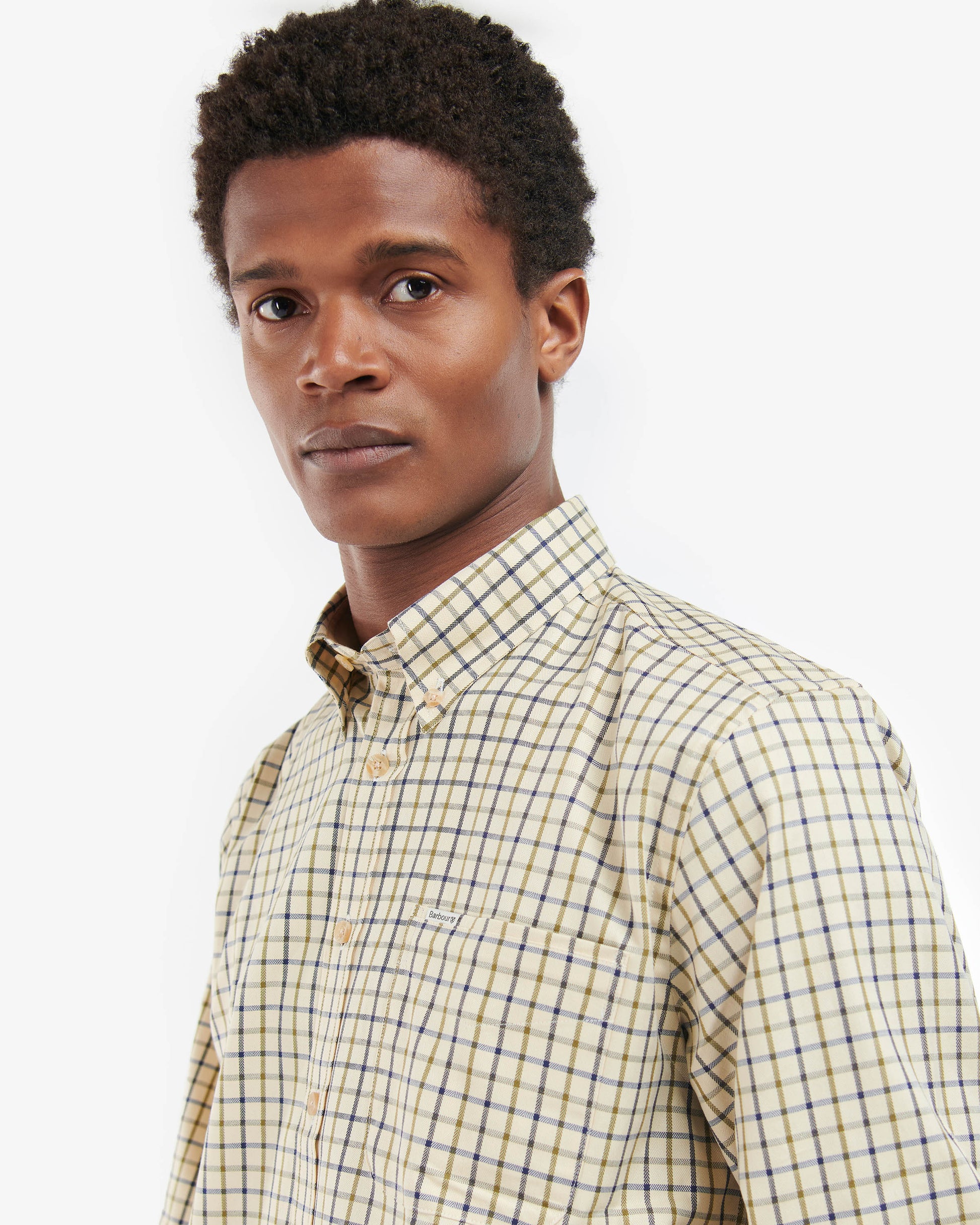 Barbour Sporting Tattersall Mens Regular Fit Long Sleeve Shirt - Navy/Olive | CHO | Designer Mens Long Sleeve Shirts
