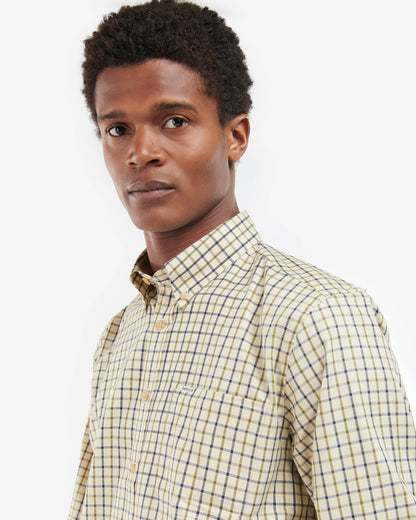 Barbour Sporting Tattersall Mens Regular Fit Long Sleeve Shirt - Navy/Olive | CHO | Designer Mens Long Sleeve Shirts