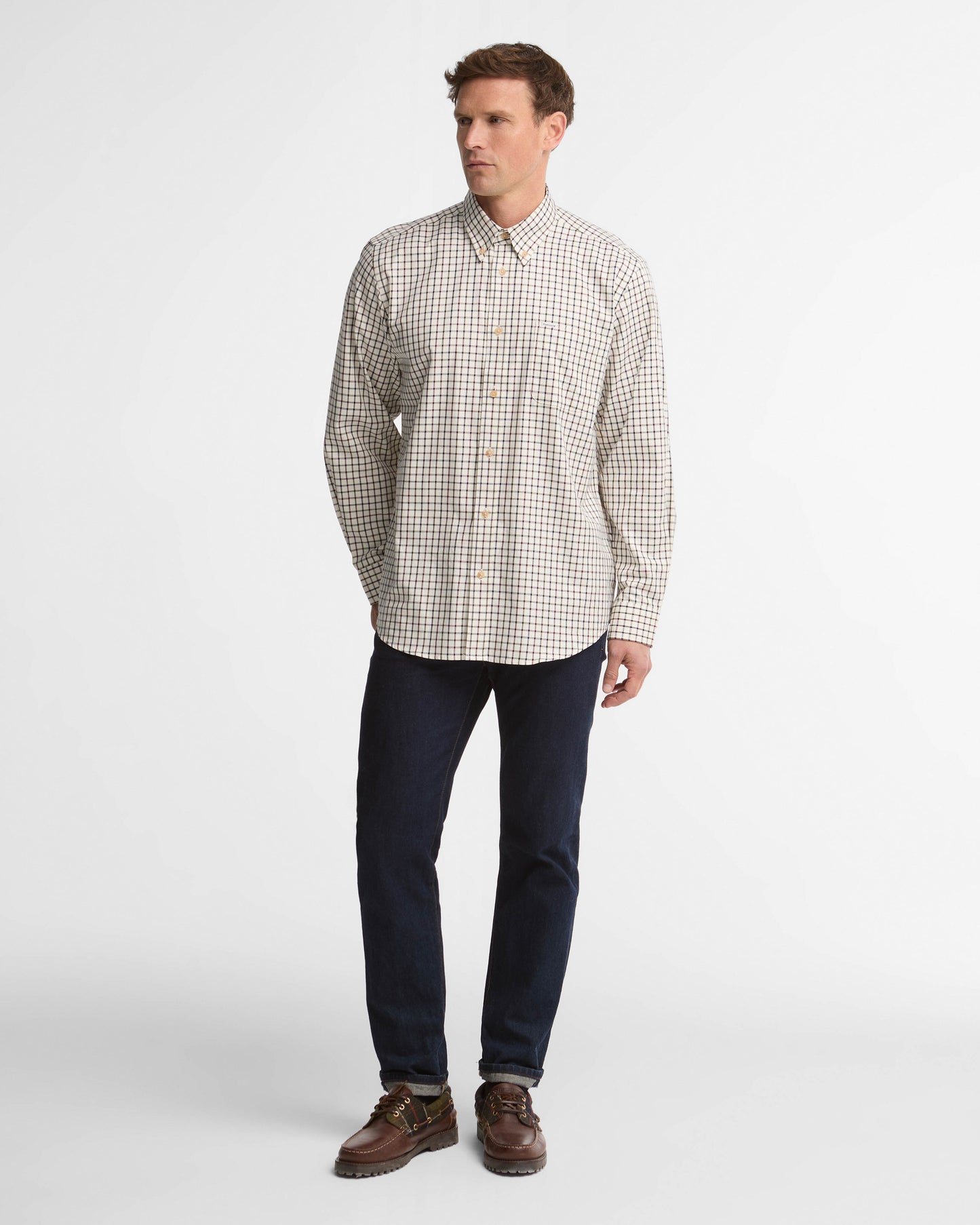Barbour Sporting Tattersall Mens Regular Fit Long Sleeve Shirt - Dark Bordeaux | CHO | Designer Mens Long Sleeve Shirts