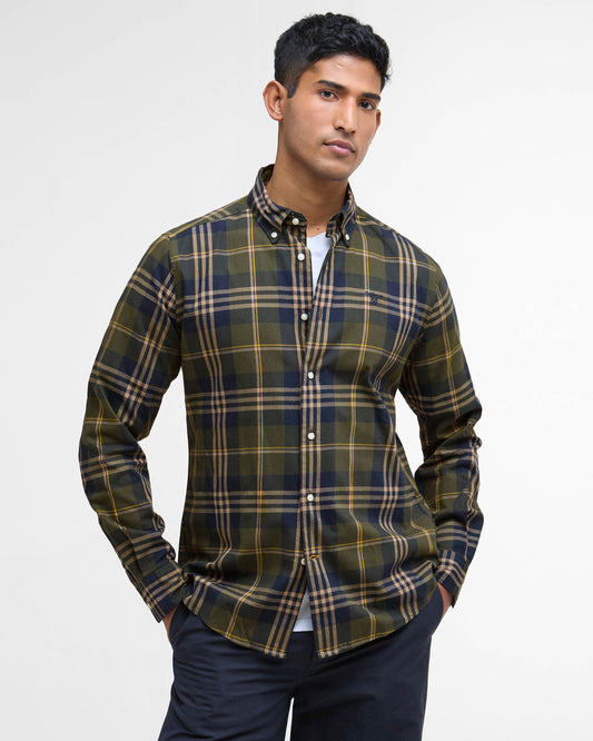 Barbour Edgar Mens Tailored Checked Shirt - Olive