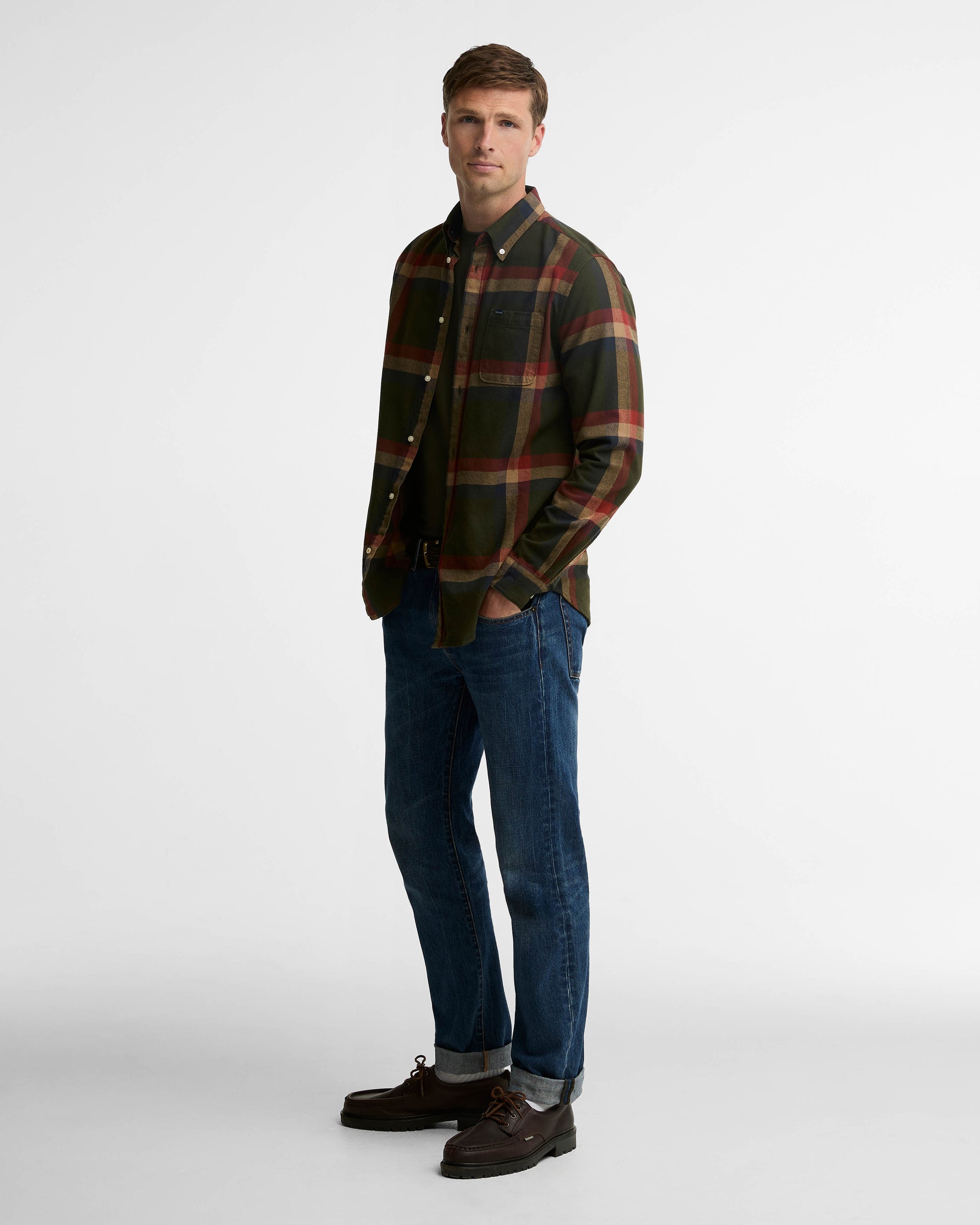 Barbour Folley Mens Tailored Checked Shirt - Mid Olive | CHO | Designer Mens Shirts