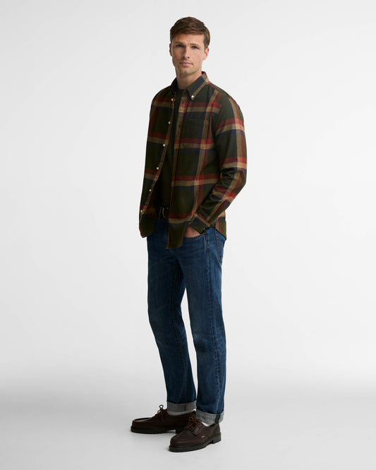 Barbour Folley Mens Tailored Checked Shirt - Mid Olive | CHO | Designer Mens Shirts