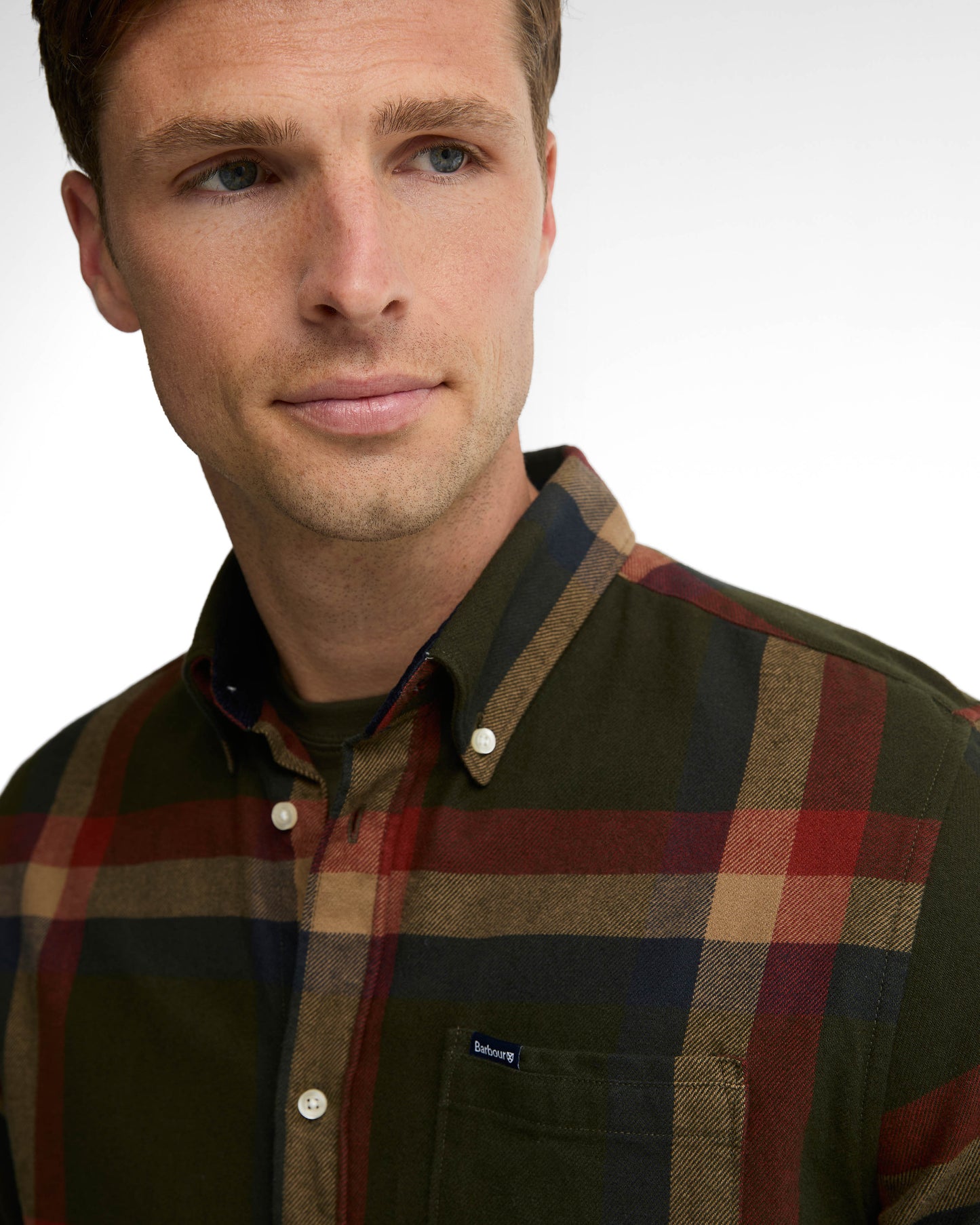 Barbour Folley Mens Tailored Checked Shirt - Mid Olive | CHO | Designer Mens Shirts