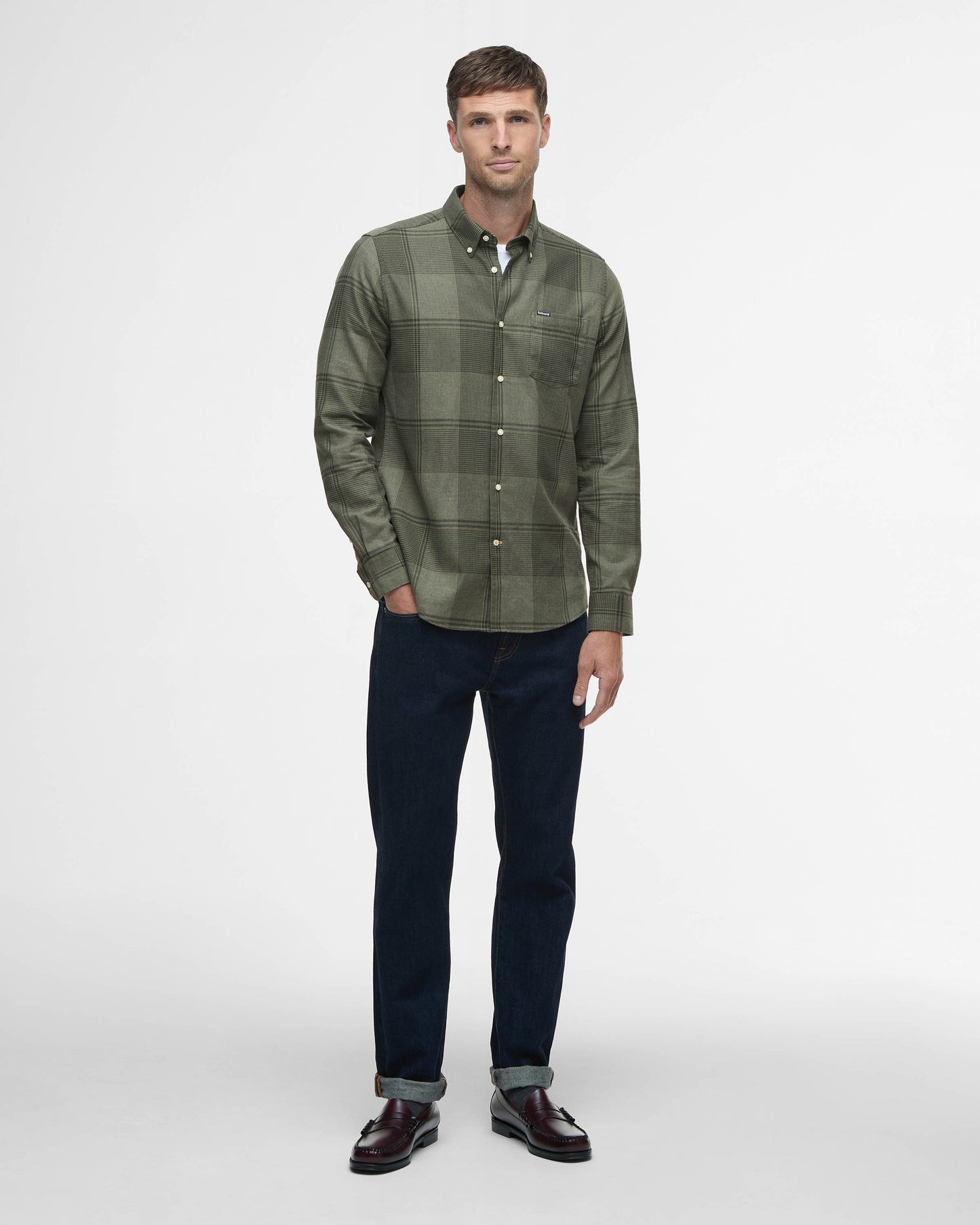 Barbour Heaney Mens Checked Tailored Shirt - Olive