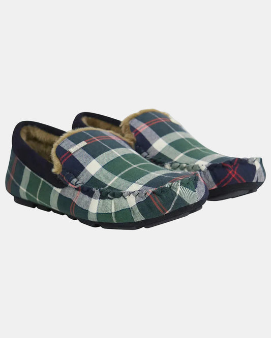 Barbour Monty Moccasin Mens Slippers - Evergreen Festive Tartan | CHO | Designer Mens Slippers