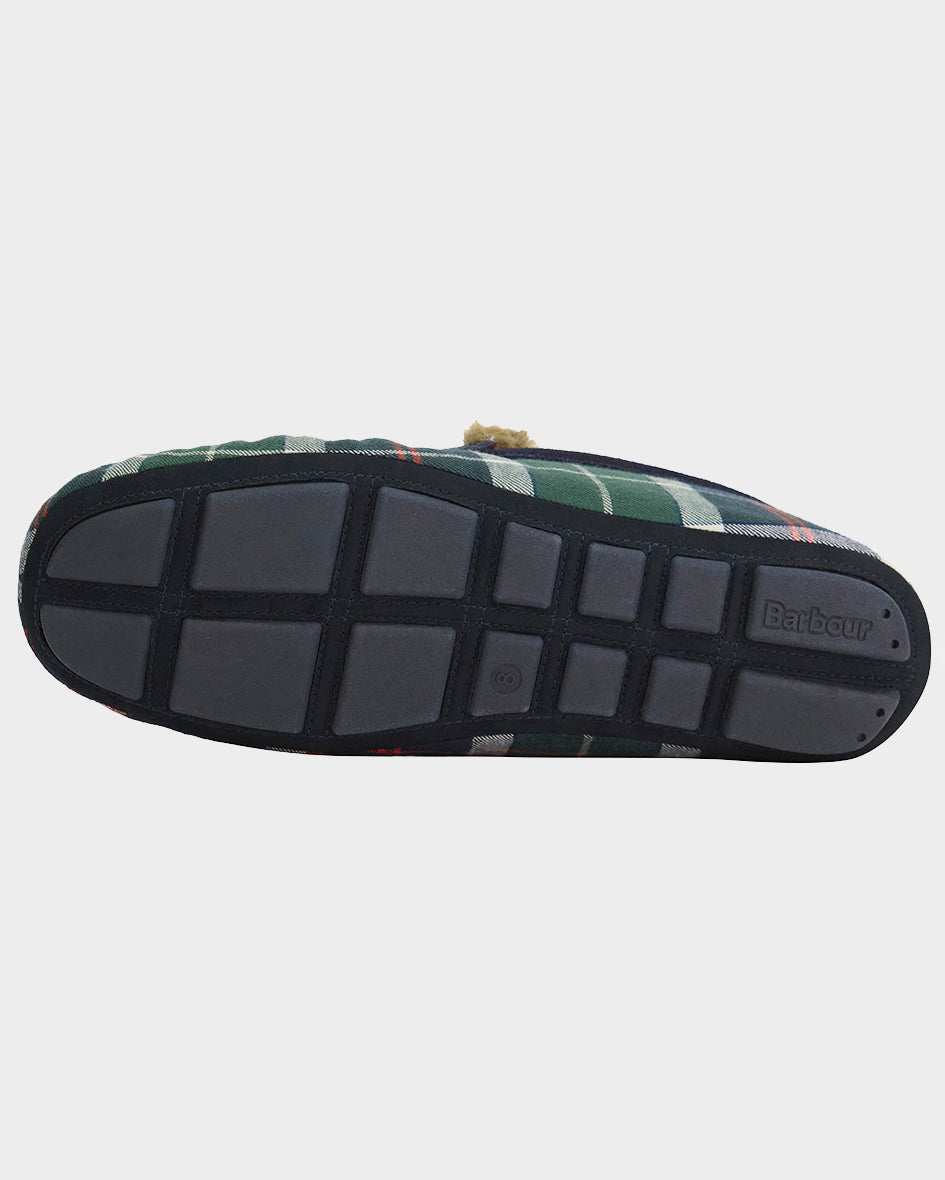 Barbour Monty Moccasin Mens Slippers - Evergreen Festive Tartan | CHO | Designer Mens Slippers