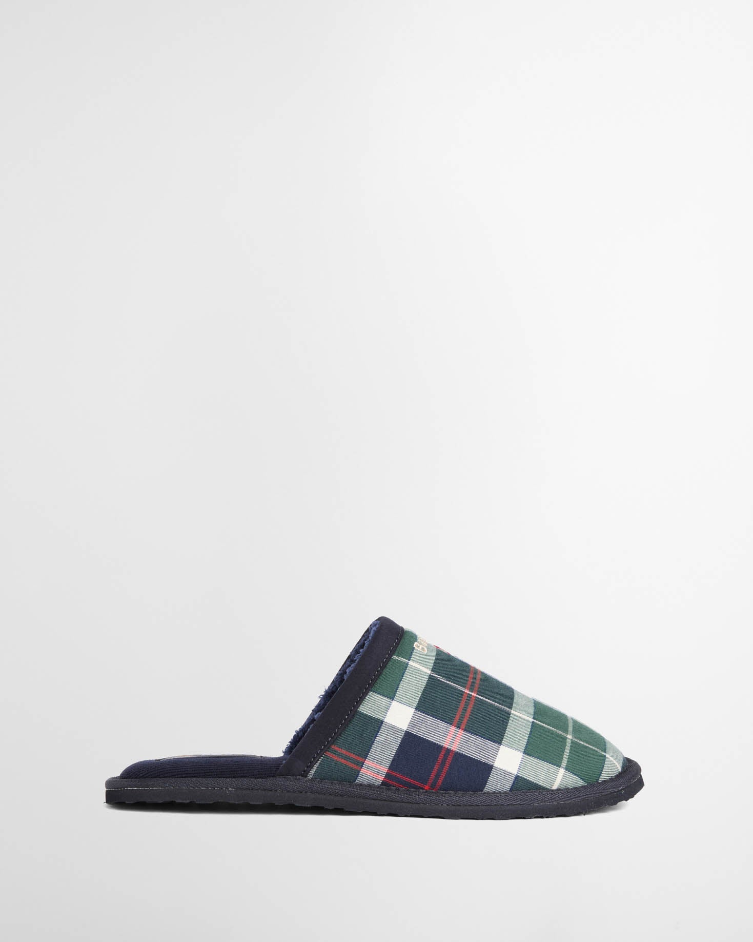 Barbour Everitt Mens Tartan Mule Slippers - Evergreen Festive Tartan, side.