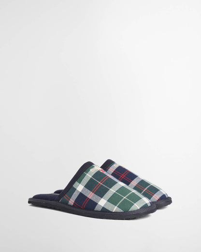 Barbour Everitt Mens Tartan Mule Slippers - Evergreen Festive Tartan, side, pair.
