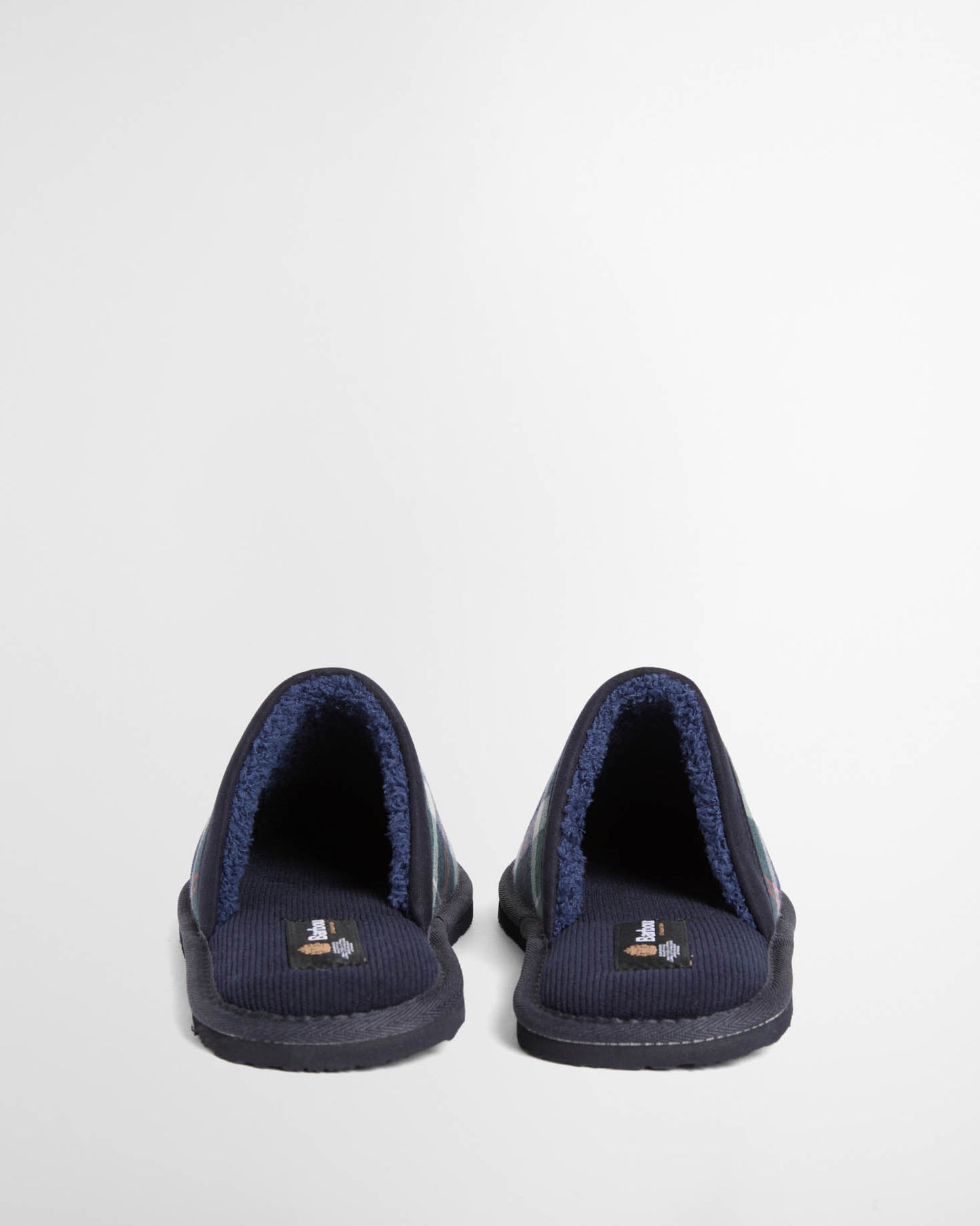 Barbour Everitt Mens Tartan Mule Slippers - Evergreen Festive Tartan, back, pair.