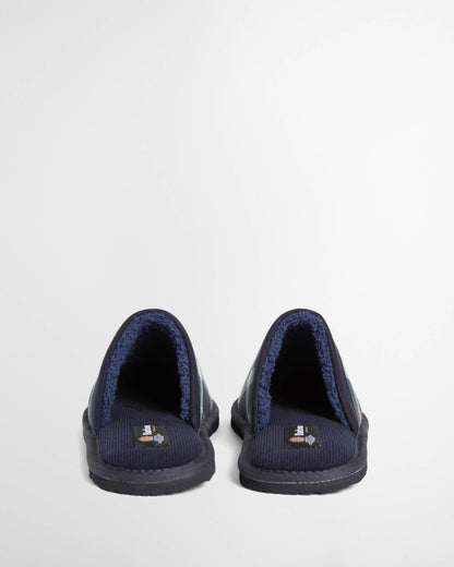 Barbour Everitt Mens Tartan Mule Slippers - Evergreen Festive Tartan, back, pair.