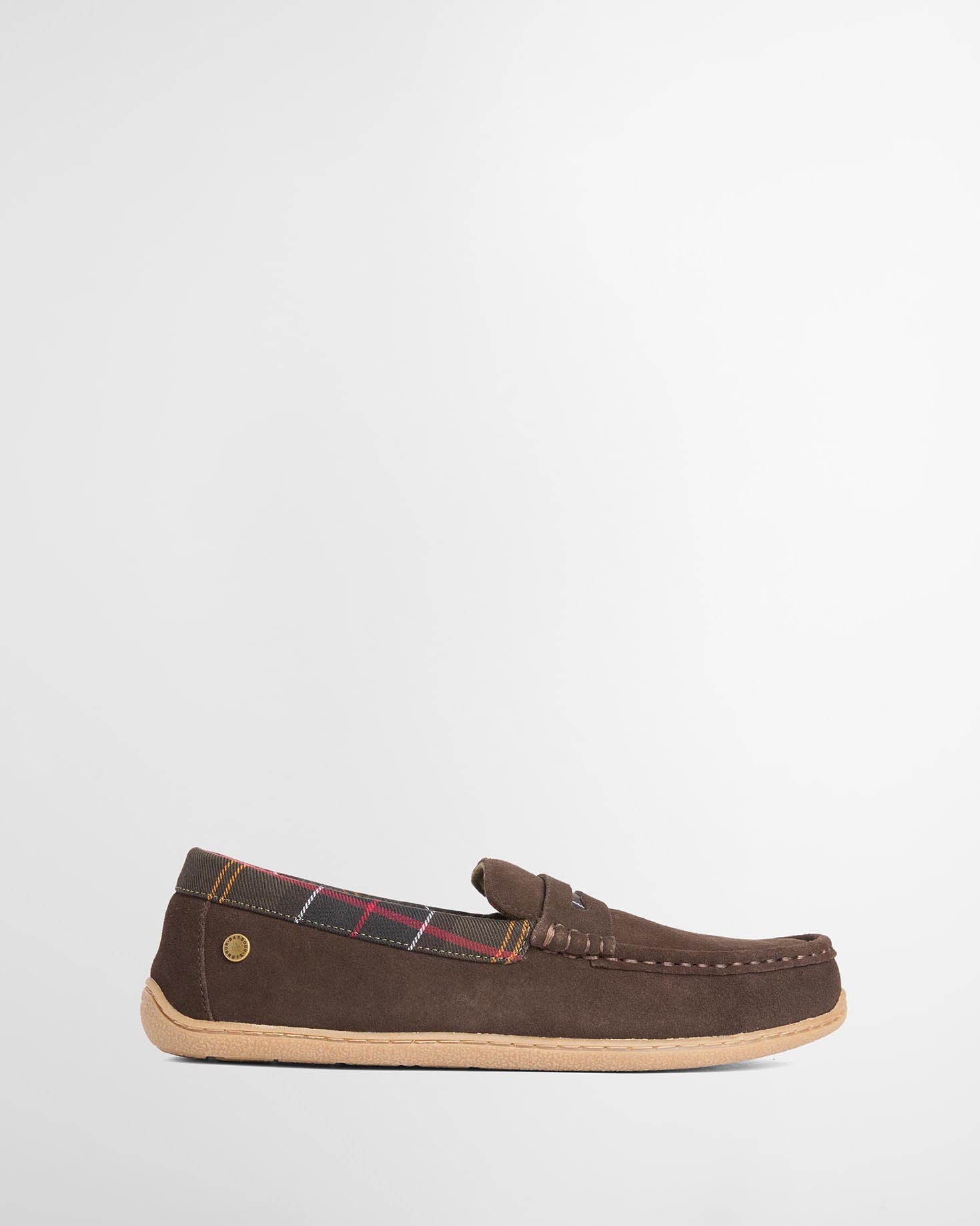 Barbour Albert Mens Slippers in Brown Suede, side