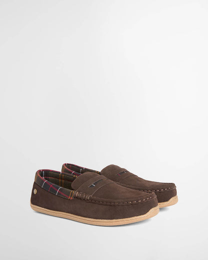 Barbour Albert Mens Slippers in Brown Suede, pair