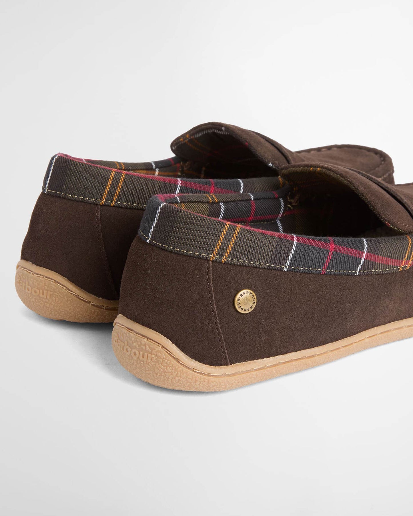 Barbour Albert Mens Slippers in Brown Suede, detail