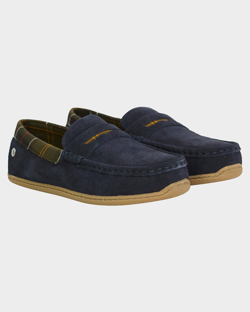 Barbour Albert Mens Slippers - Navy Suede | CHO | Designer Mens Slippers