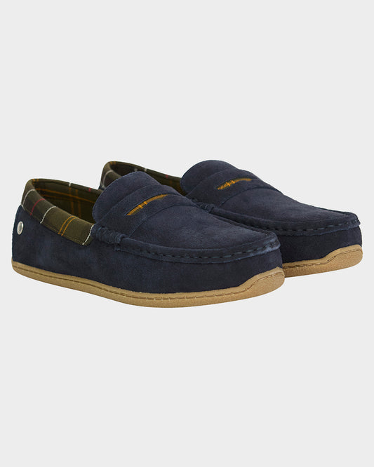 Barbour Albert Mens Slippers - Navy Suede | CHO | Designer Mens Slippers