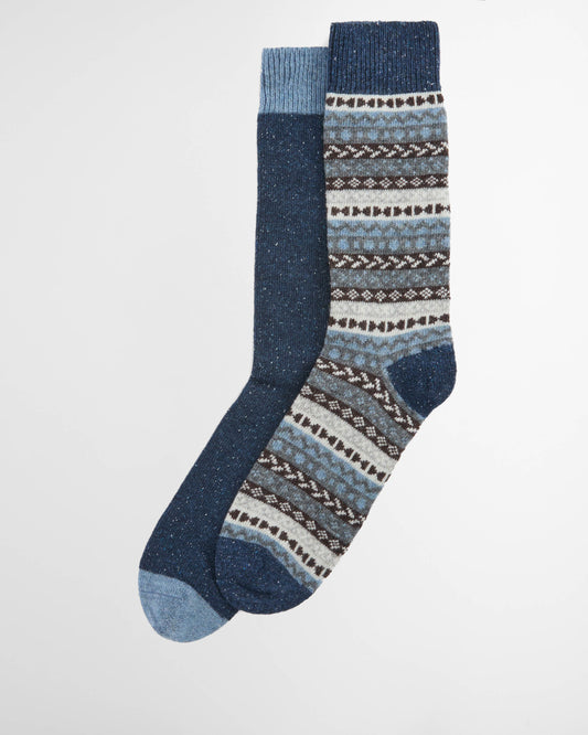 Barbour Mens Fair Isle Socks 2 Pack - Midnight Oak Mix