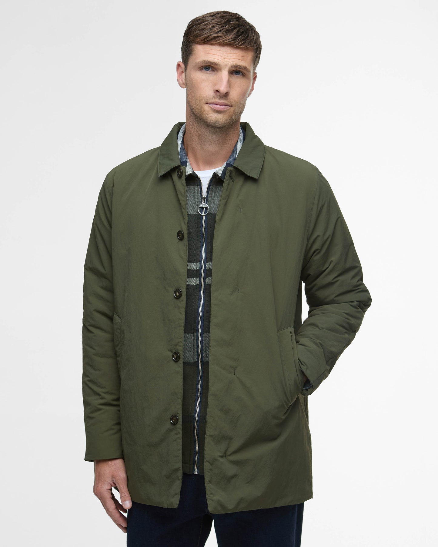 Barbour Wadded Lorden Mens Showerproof Mac - Olive