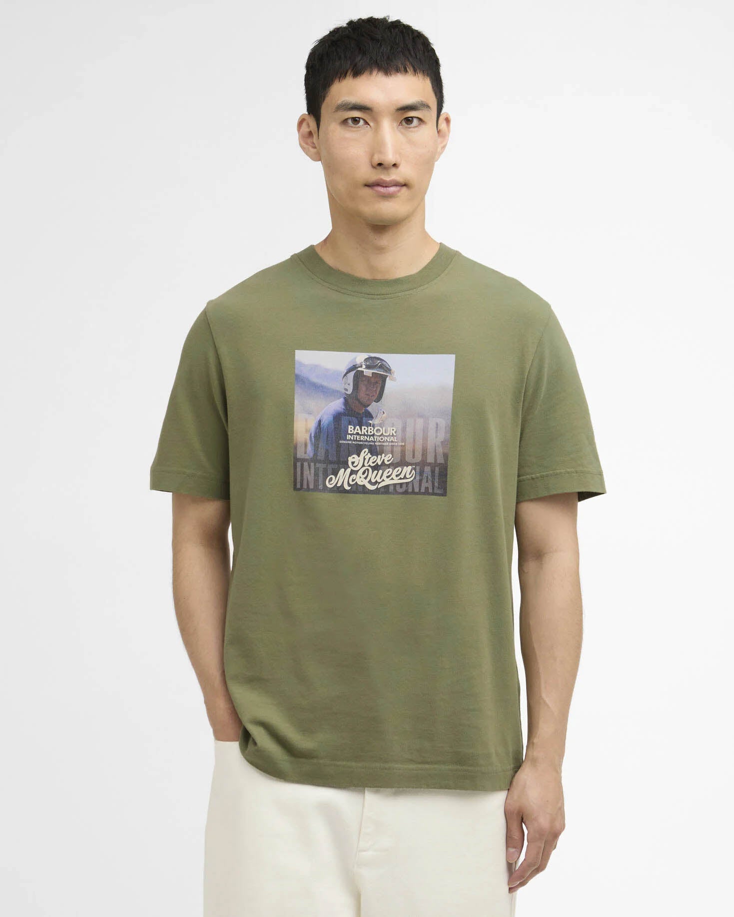 Barbour International Walde Mens Photographic T-Shirt - Olivine | CHO | Designer Mens T-Shirts