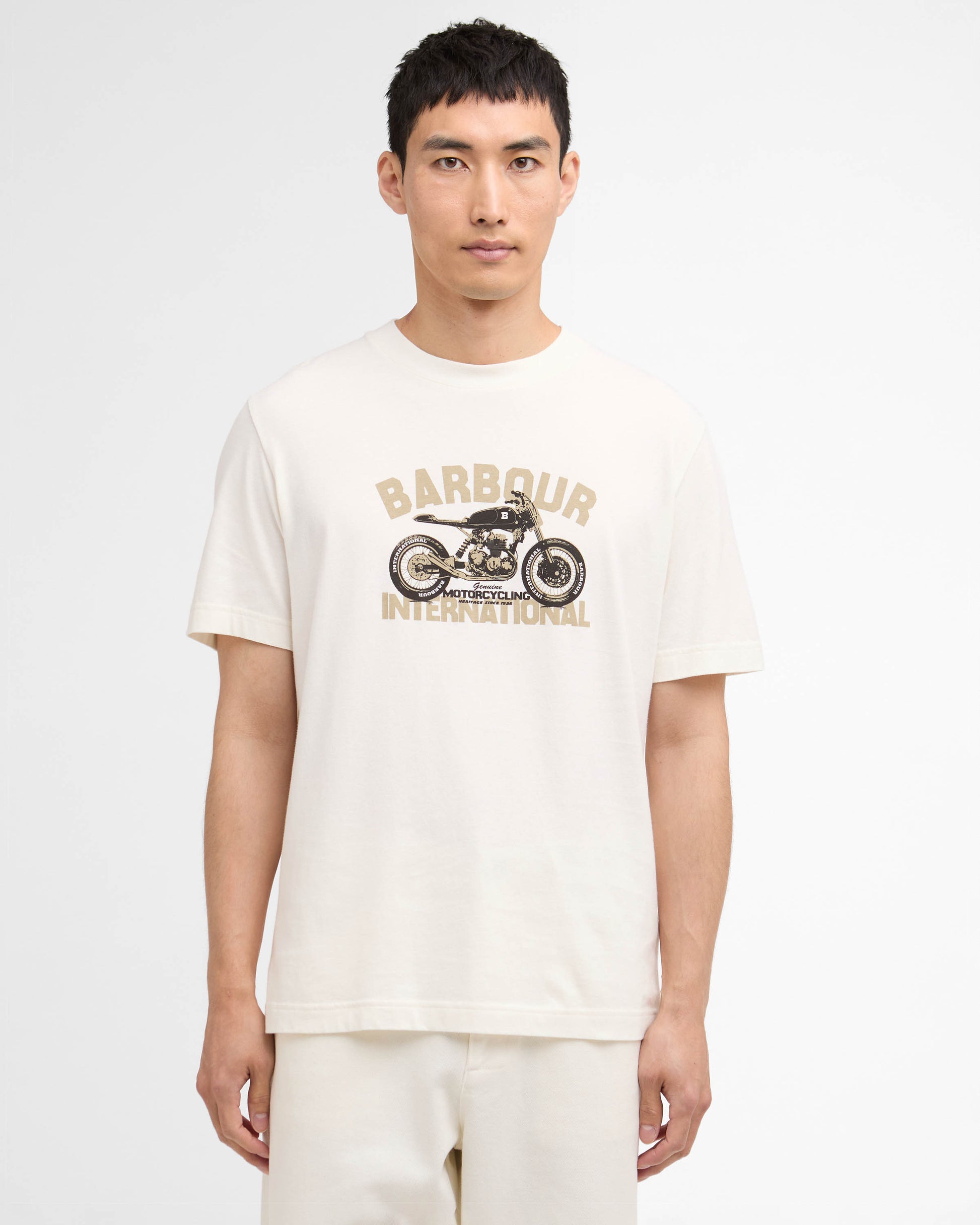 Barbour International Shifter Mens Graphic Print T-Shirt - Whisper White | CHO | Designer Mens T-Shirts