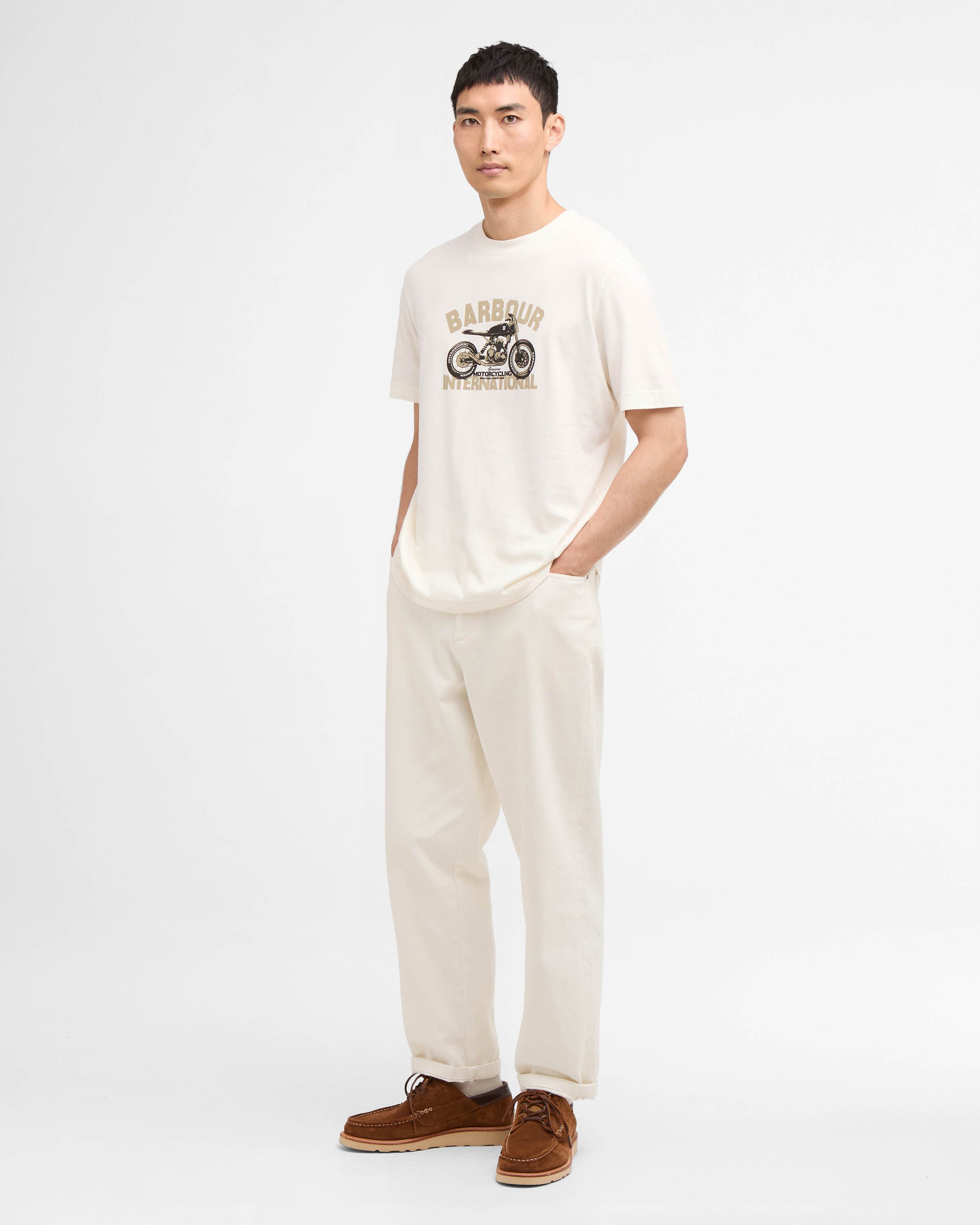 Barbour International Shifter Mens Graphic Print T-Shirt - Whisper White | CHO | Designer Mens T-Shirts