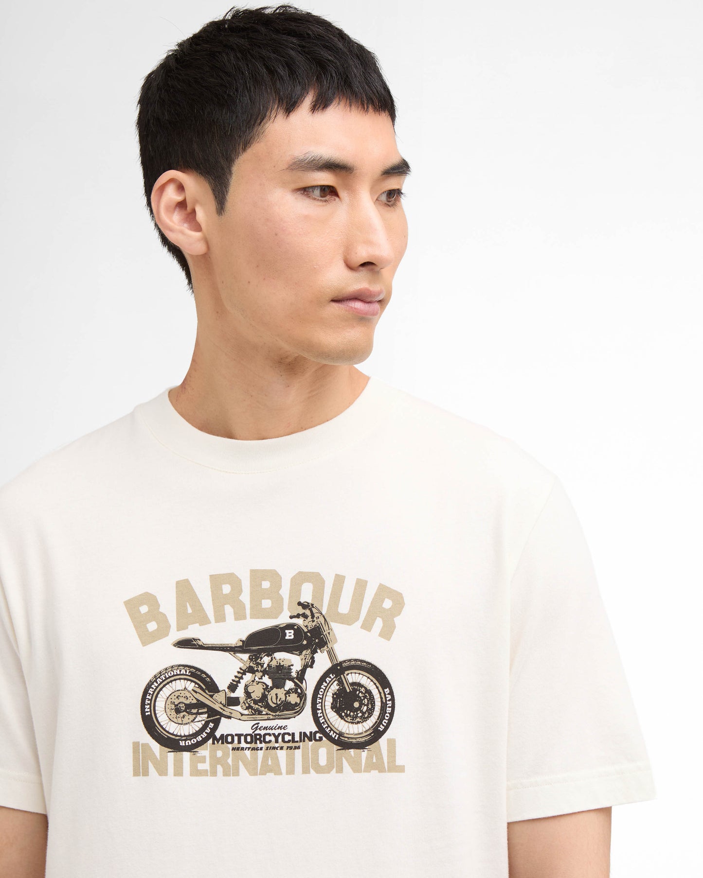 Barbour International Shifter Mens Graphic Print T-Shirt - Whisper White | CHO | Designer Mens T-Shirts