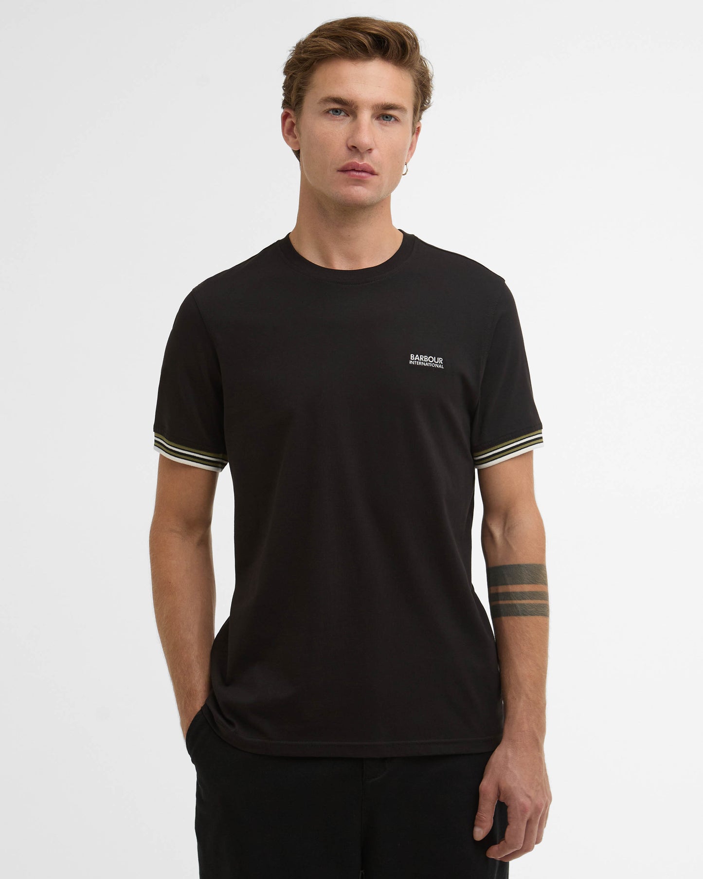 Barbour International Burnwood Mens Tipped Cuff T-Shirt - Black | CHO | Designer Mens T-Shirts