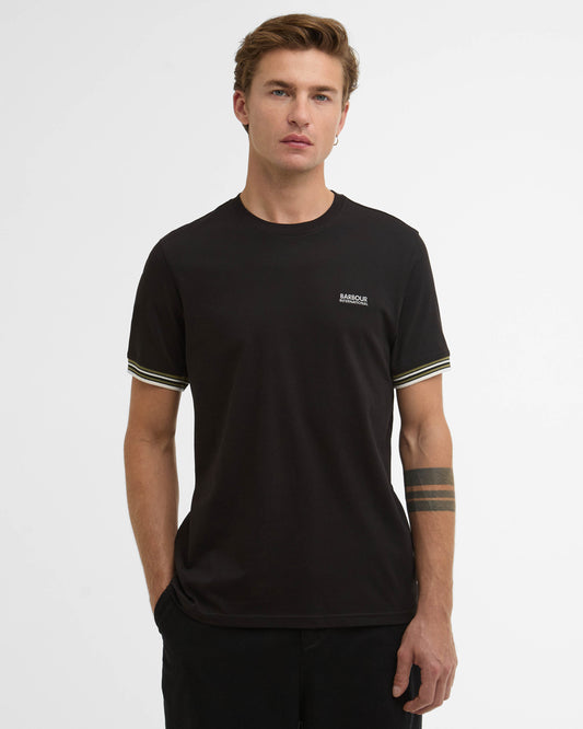 Barbour International Burnwood Mens Tipped Cuff T-Shirt - Black | CHO | Designer Mens T-Shirts