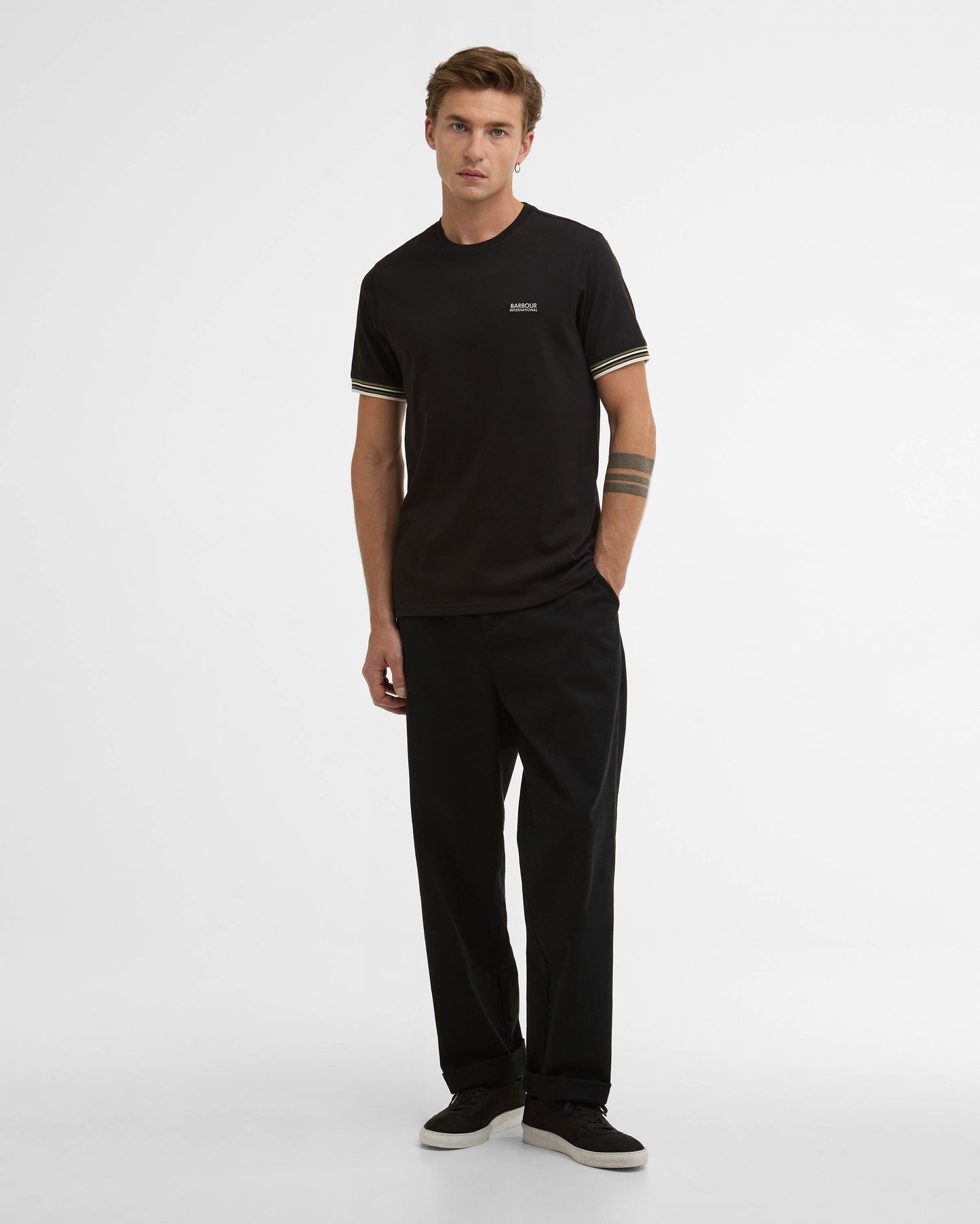 Barbour International Burnwood Mens Tipped Cuff T-Shirt - Black | CHO | Designer Mens T-Shirts