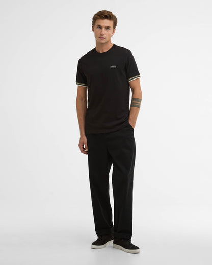 Barbour International Burnwood Mens Tipped Cuff T-Shirt - Black | CHO | Designer Mens T-Shirts