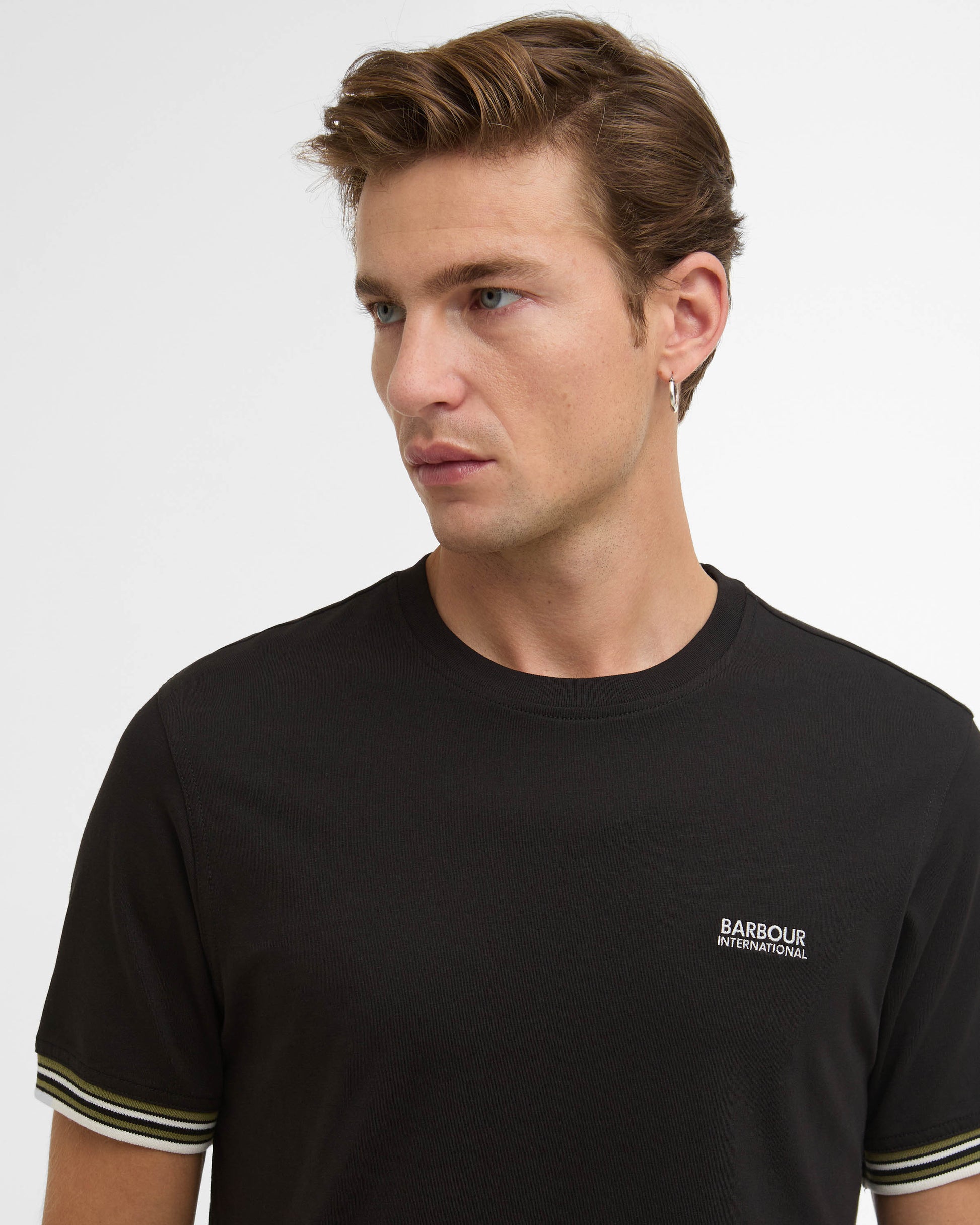 Barbour International Burnwood Mens Tipped Cuff T-Shirt - Black | CHO | Designer Mens T-Shirts