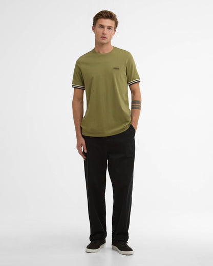 Barbour International Burnwood Mens Tipped Cuff T-Shirt - Burnt Olive | CHO | Designer Mens T-Shirts