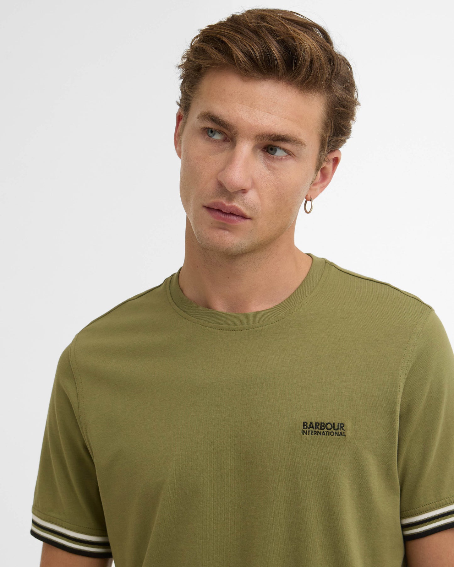 Barbour International Burnwood Mens Tipped Cuff T-Shirt - Burnt Olive | CHO | Designer Mens T-Shirts
