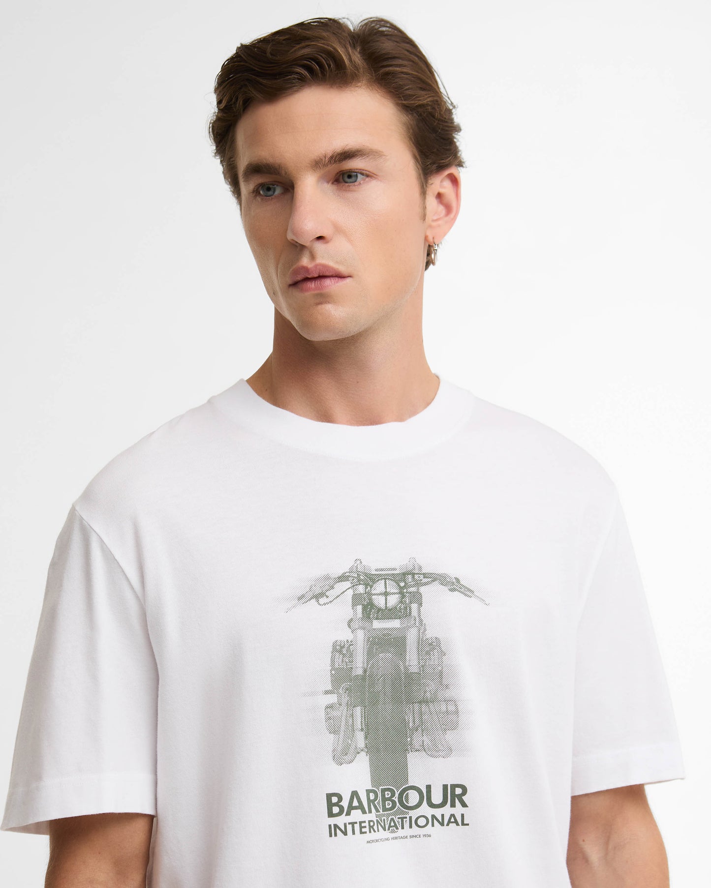 Barbour International Hocking Mens Graphic T - Shirt - White | CHO | Designer Mens T - Shirts