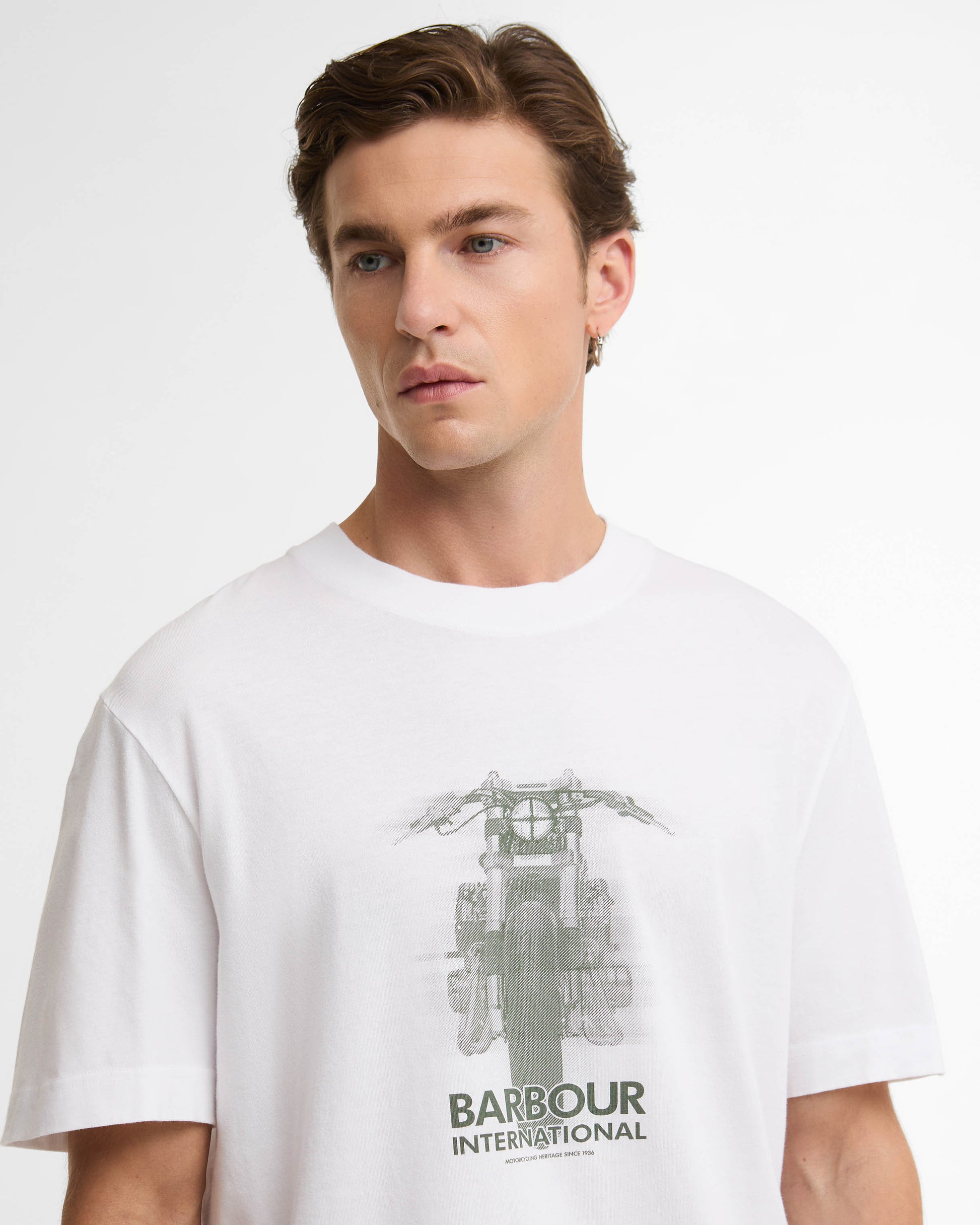 Barbour International Hocking Mens Graphic T - Shirt - White | CHO | Designer Mens T - Shirts