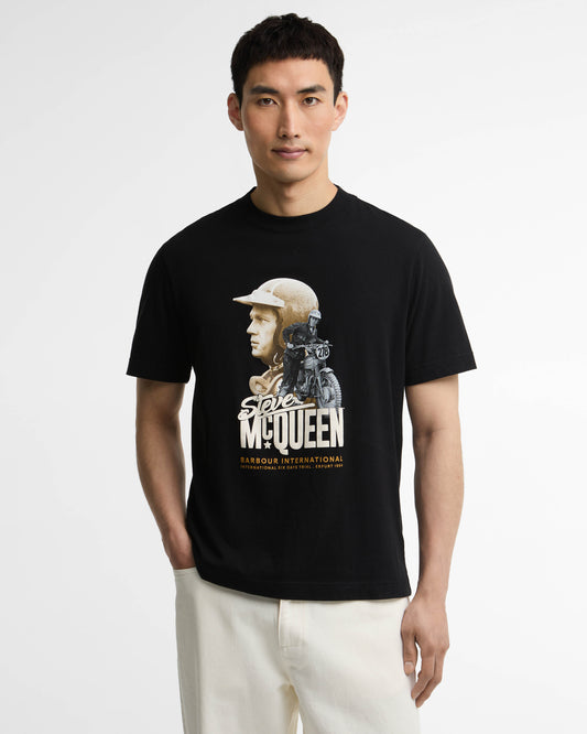 Barbour International Steve McQueen Rainey Mens Graphic T - Shirt - Black | CHO | Designer Mens T - Shirts