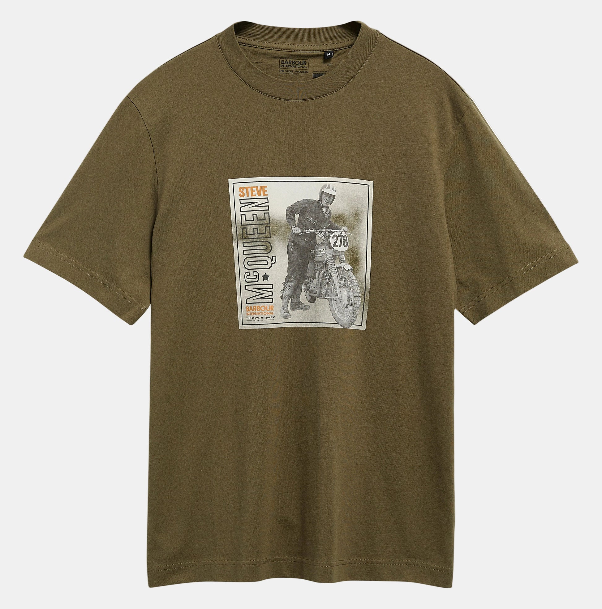 Barbour International Steve McQueen Brandon Mens Graphic T - Shirt - Mid Olive | CHO | Designer Mens T - Shirts