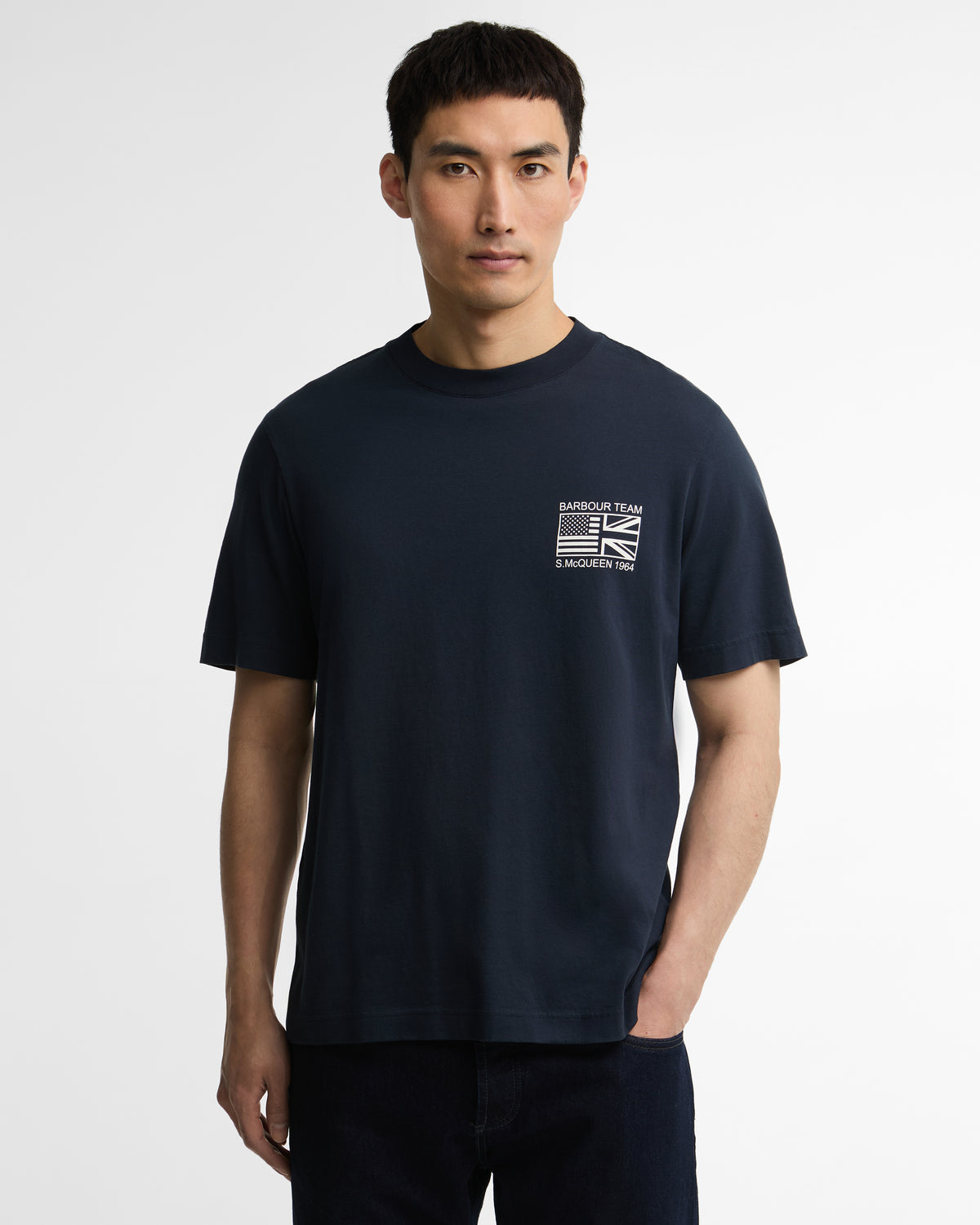 Barbour International Steve McQueen Grange Mens Graphic T-Shirt - Navy front