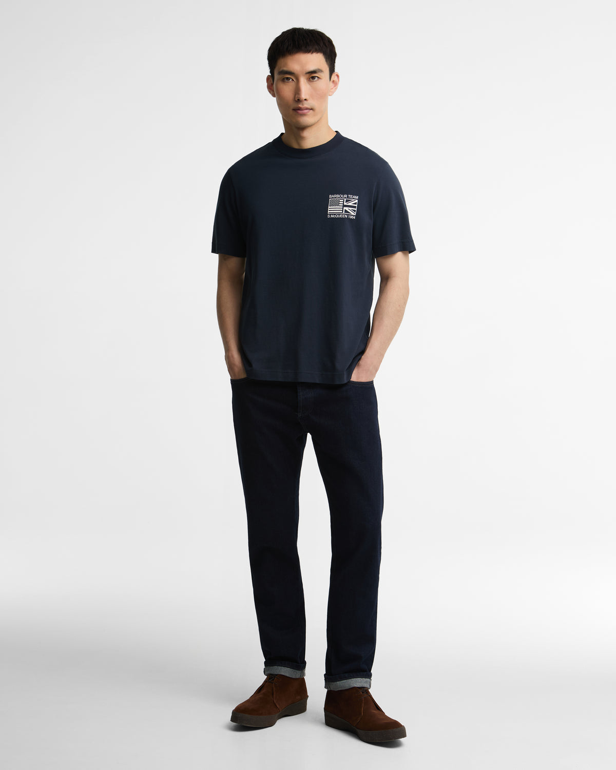 Barbour International Steve McQueen Grange Mens Graphic T-Shirt - Navy full length front