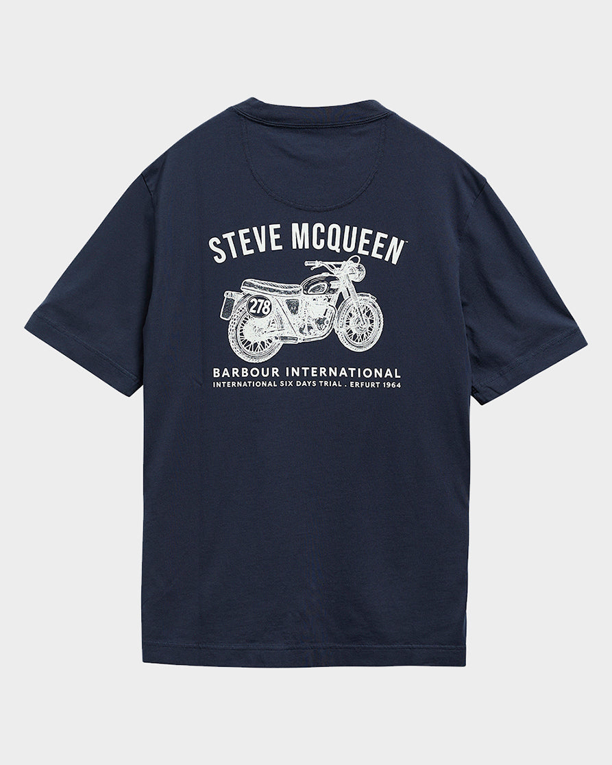 Barbour International Steve McQueen Grange Mens Graphic T - Shirt - Navy | CHO | Designer Mens T - Shirts