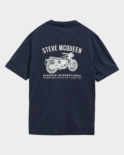 Barbour International Steve McQueen Grange Mens Graphic T - Shirt - Navy | CHO | Designer Mens T - Shirts