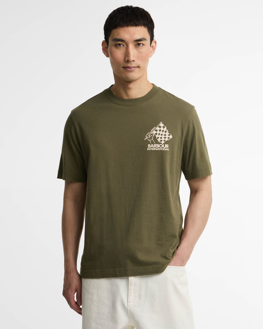 Barbour International Herman Mens Graphic T-Shirt - Mid Olive, front.