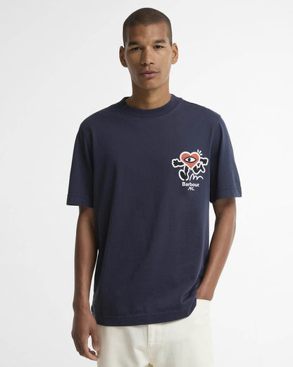 Barbour x Mul Mens Camping Trip Graphic T - Shirt - Navy | CHO | Designer Mens T - Shirts