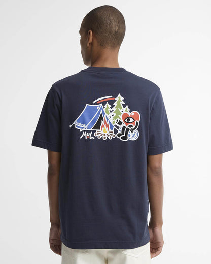 Barbour x Mul Mens Camping Trip Graphic T - Shirt - Navy | CHO | Designer Mens T - Shirts