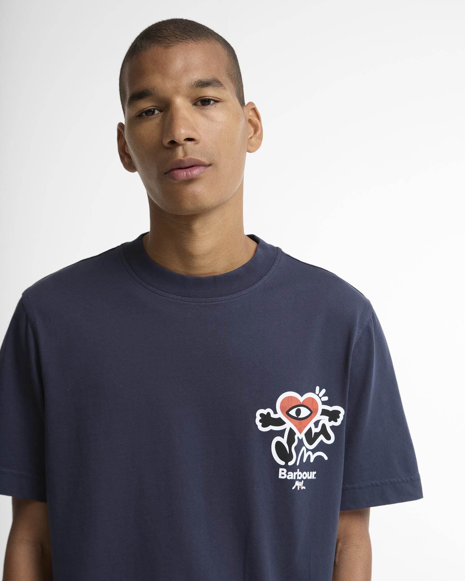 Barbour x Mul Mens Camping Trip Graphic T - Shirt - Navy | CHO | Designer Mens T - Shirts