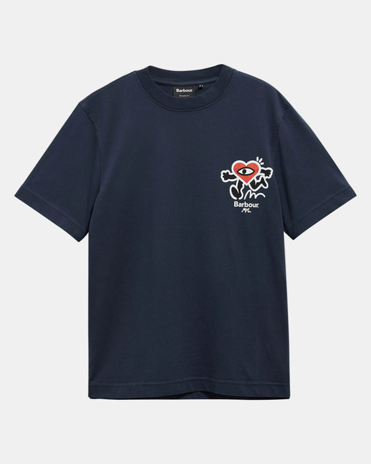 Barbour x Mul Mens Camping Trip Graphic T-Shirt - Navy | CHO | Designer Mens T-Shirts
