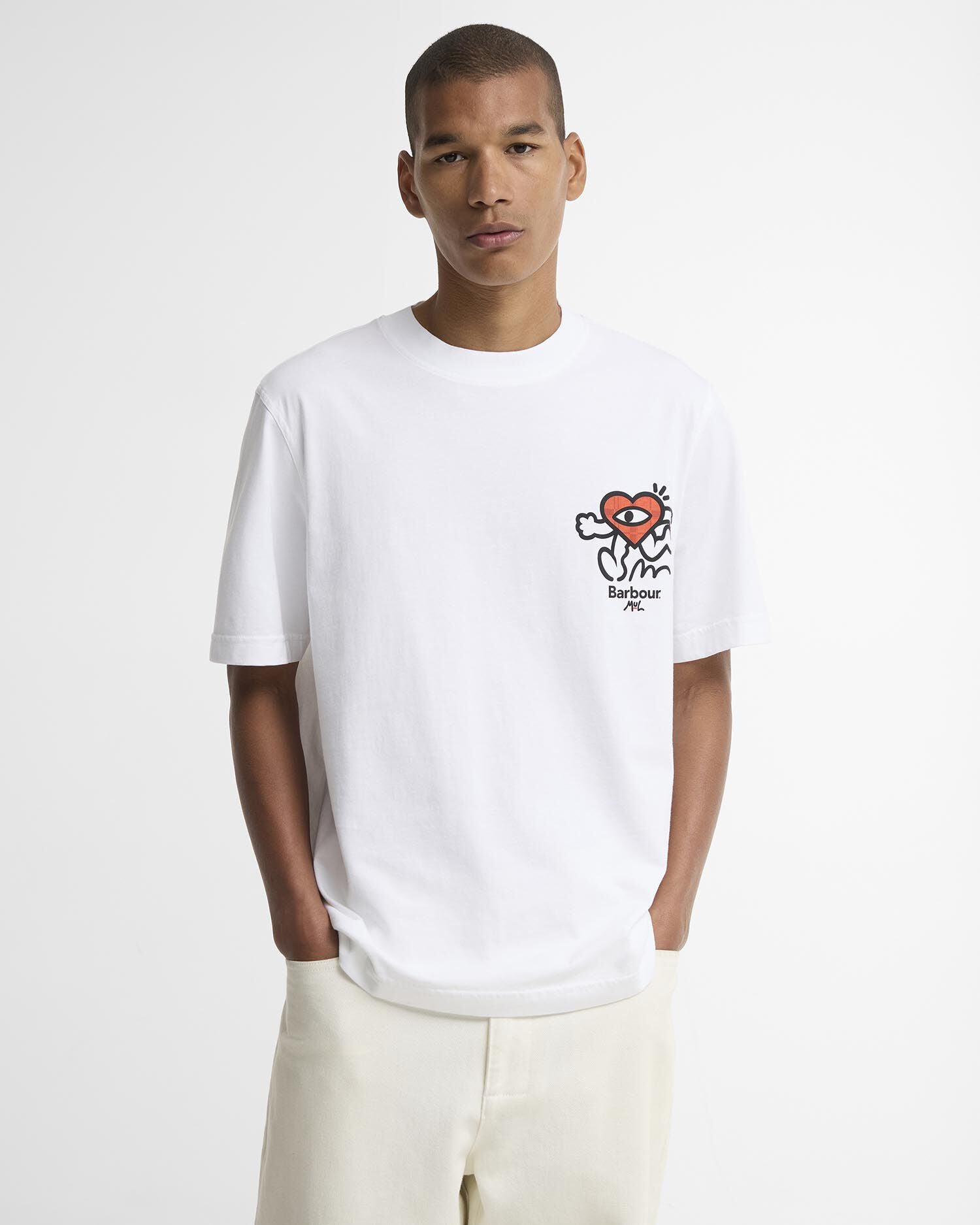 Barbour x Mul Mens Camping Trip Graphic T - Shirt - White | CHO | Designer Mens T - Shirts
