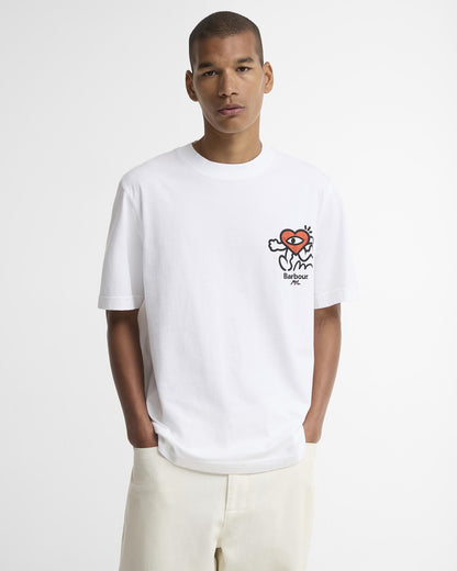 Barbour x Mul Mens Camping Trip Graphic T - Shirt - White | CHO | Designer Mens T - Shirts
